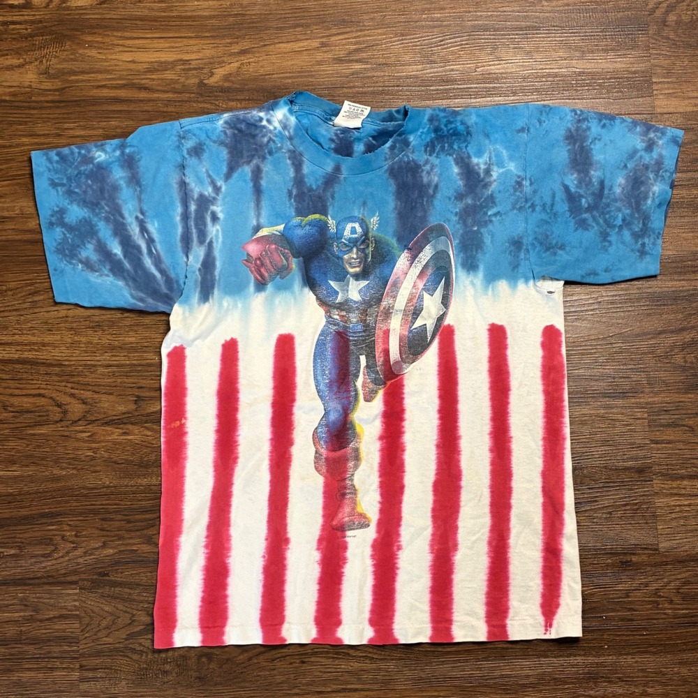Vintage 2006 Captain America Tie Dye T Shirt USA Single Stitch Mens M Marvel